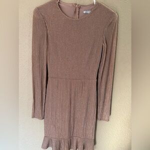 City Chic Tan Long Sleeve Ribbed Dress